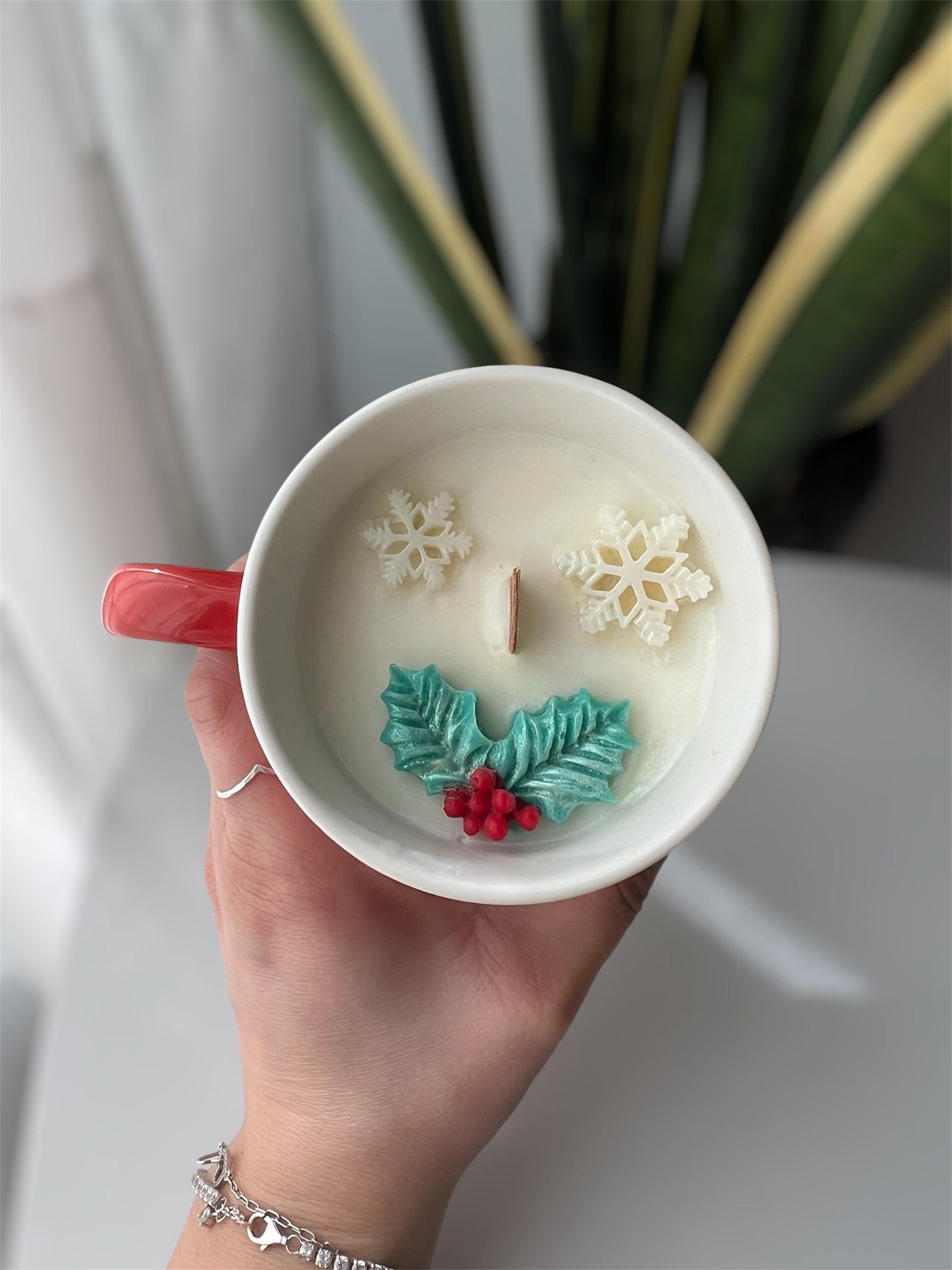 Vela Taza Canela y Naranja Navideña – Cera de Soja y Mecha de Madera