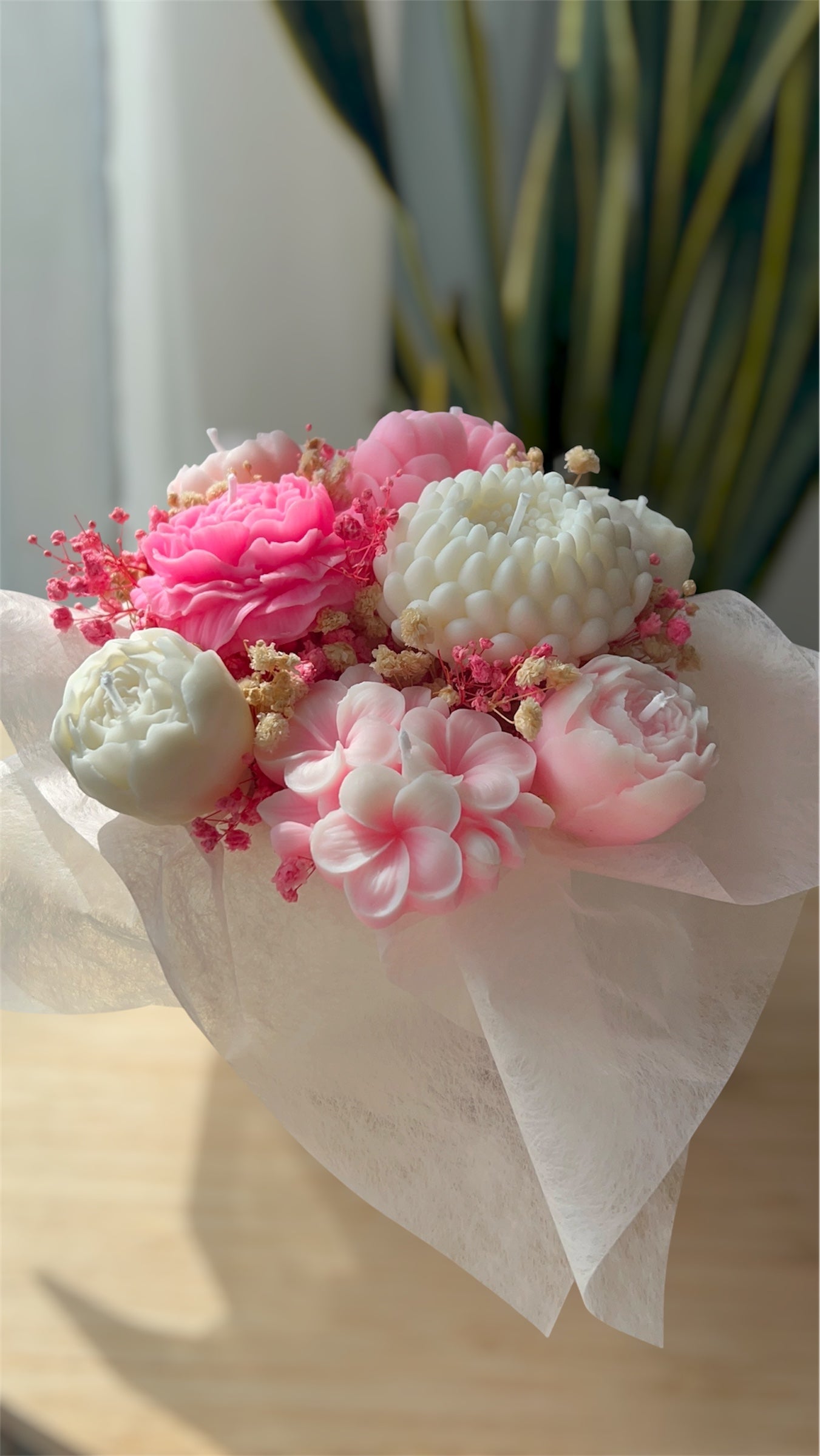 Ramo Flores de Cera de Soja- Tonos Rosados Y Blancos