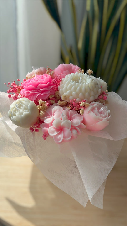 Ramo Flores de Cera de Soja- Tonos Rosados Y Blancos