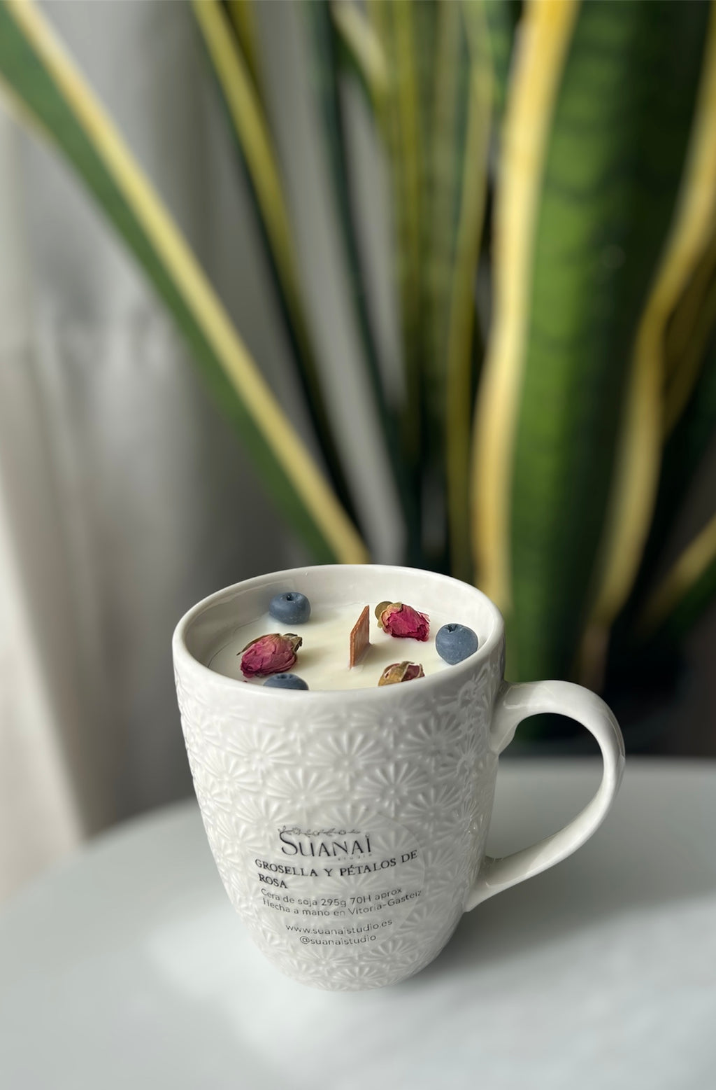 Vela Taza Grosella y Pétalos de Rosa – Cera de Soja y Mecha de Madera