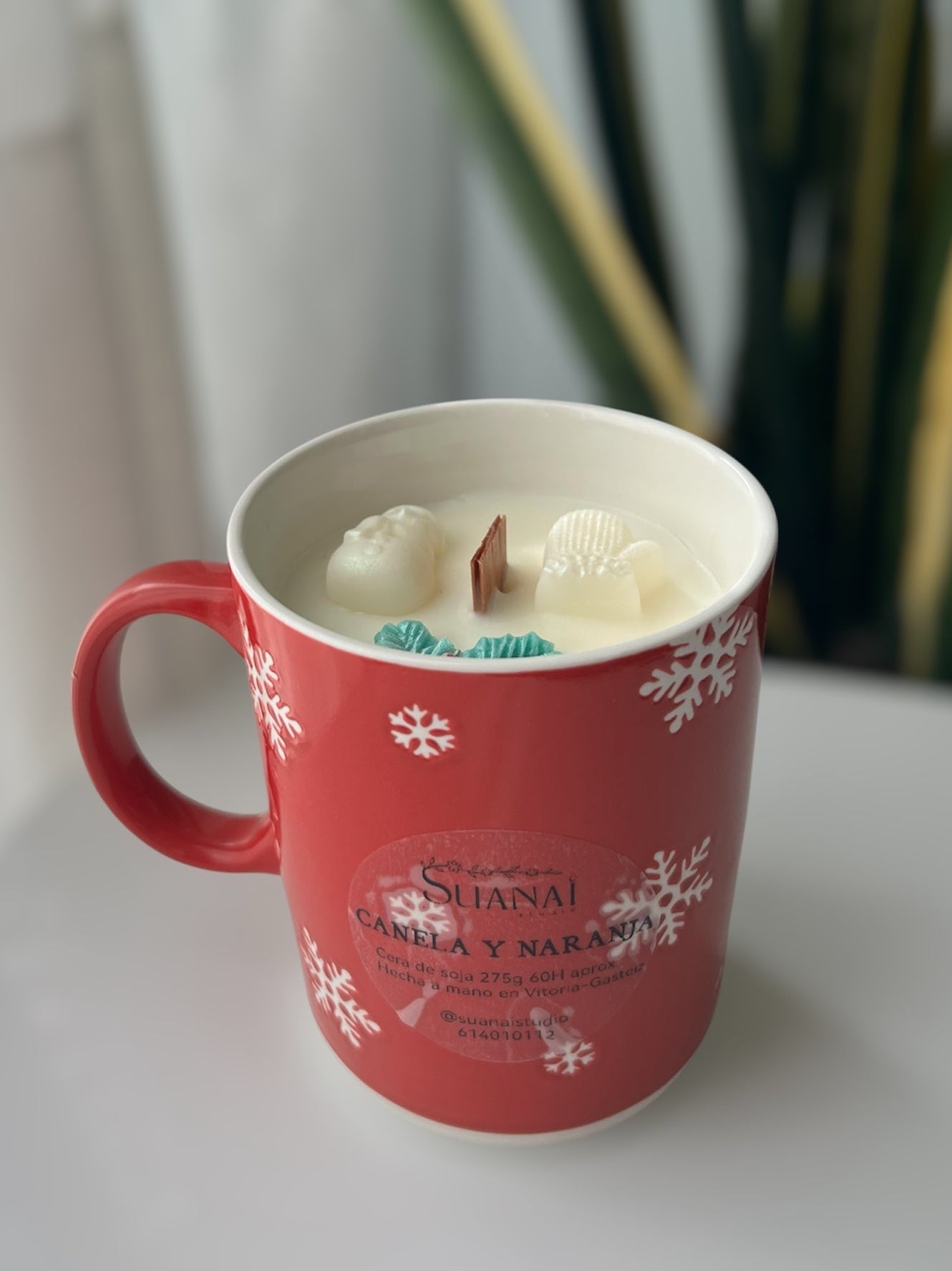 Vela Taza Canela y Naranja Navideña – Cera de Soja y Mecha de Madera