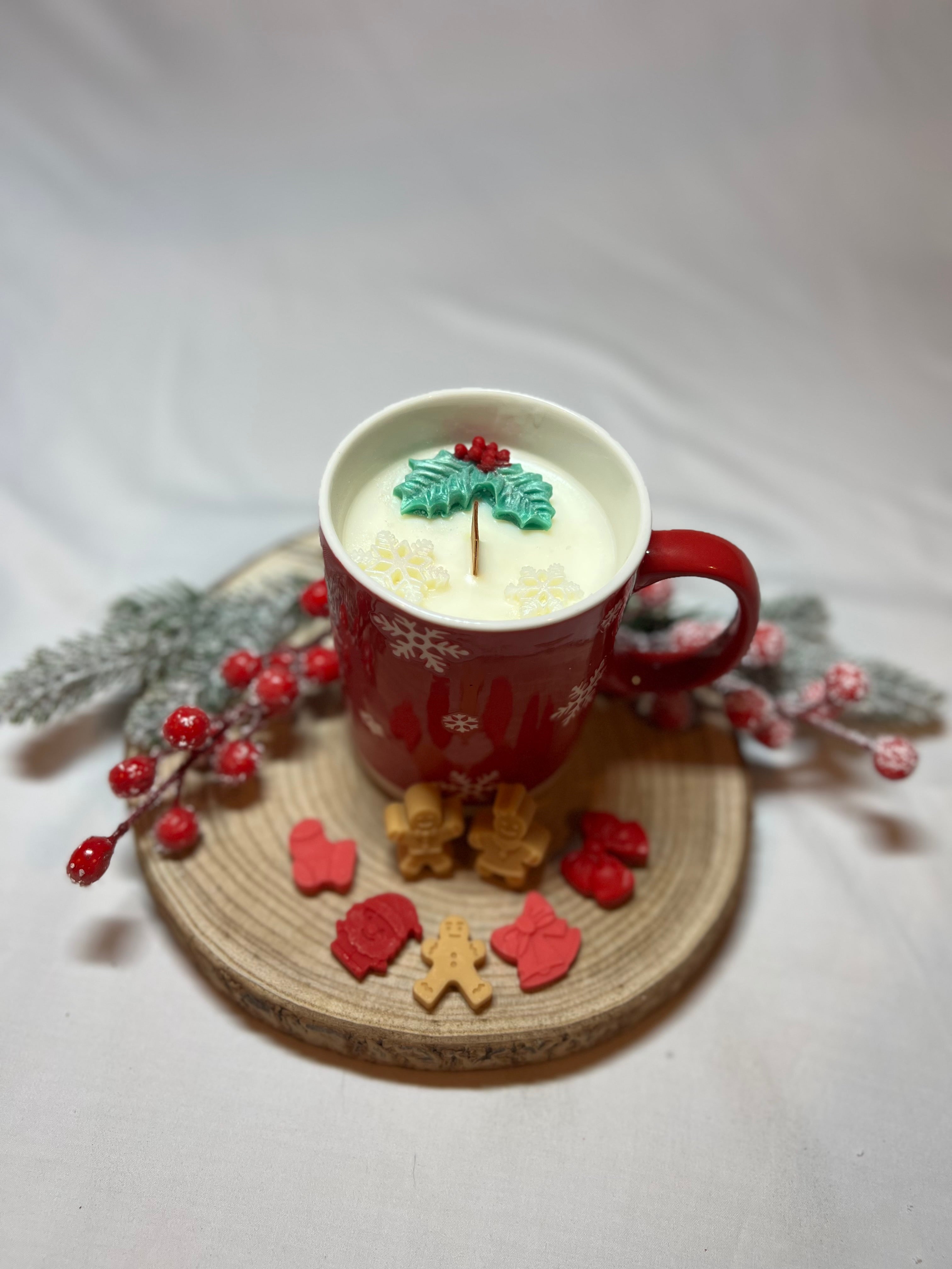 Vela Taza Canela y Naranja Navideña – Cera de Soja y Mecha de Madera