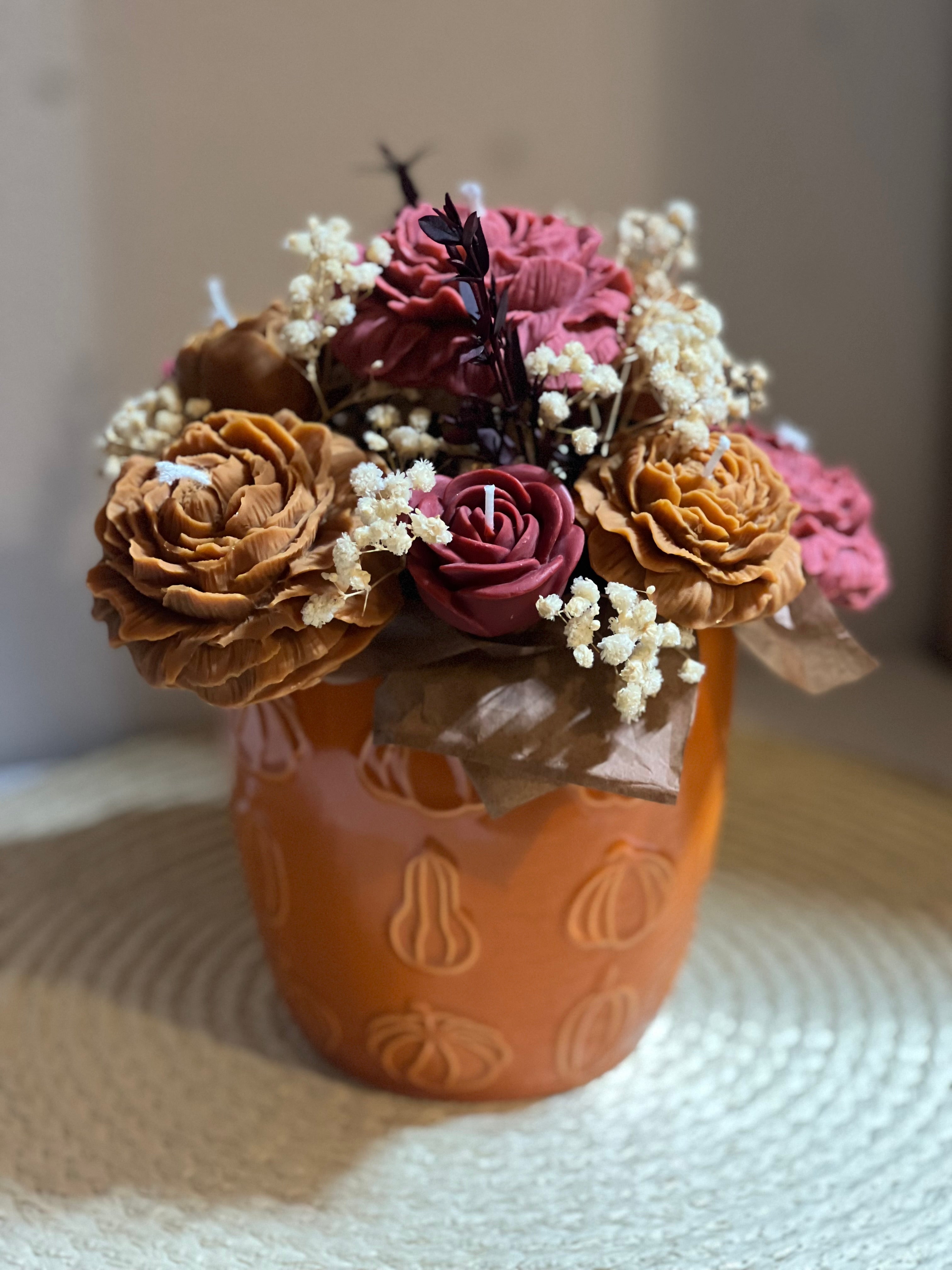 Ramo de Flor Eterna de Cera de Soja – Estilo Rústico Grande Granate