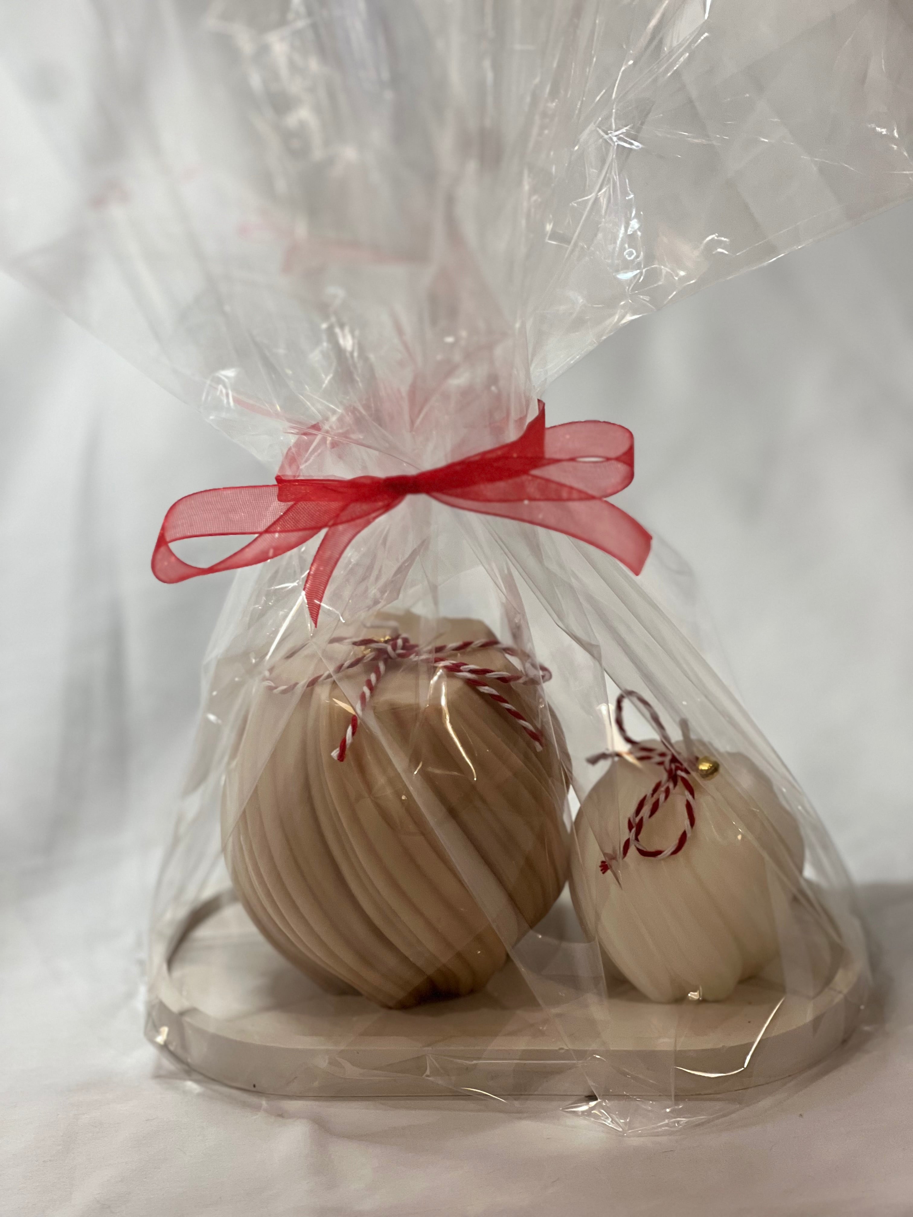 Pack Doble – 2 Velas Decorativas de Cera de Soja + Bandeja Alargada de Alabastro