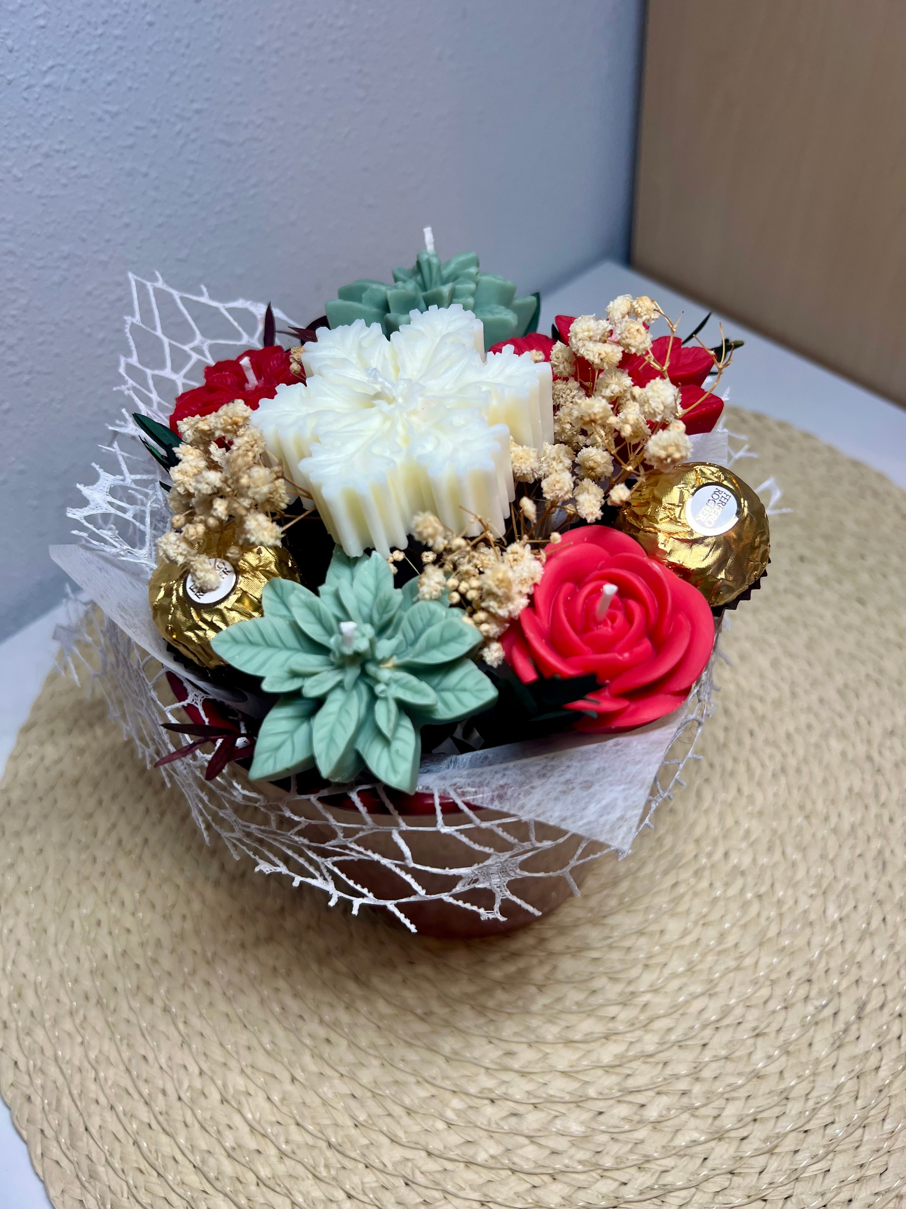 Ramo de Flor Eterna de Cera de Soja – Navideño Grande Rojo