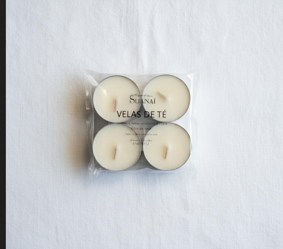 Paquete de velas de té sobre fondo blanco