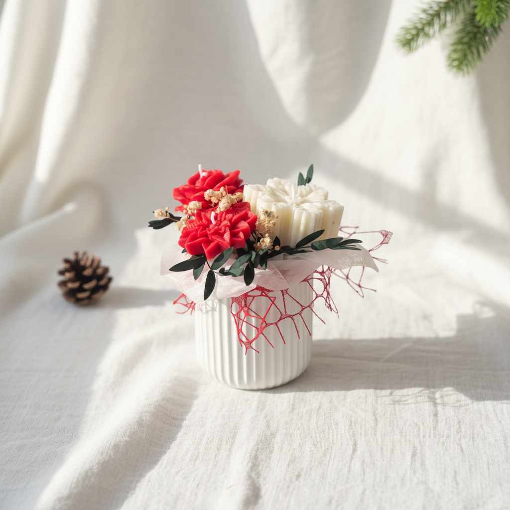 Producto con lino marcado, buena luz y detalles navideños